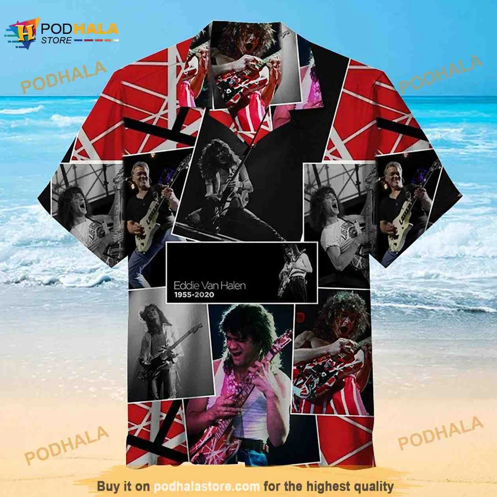 Rock Guitarist Concert Hawaiian Shirt, Vintage Music Collage Design