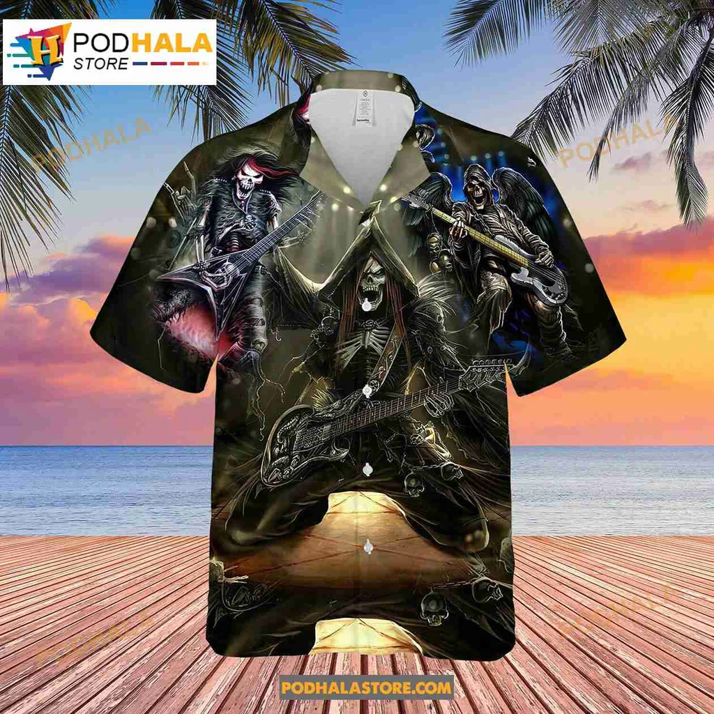 Rock Music Skeleton Hawaiian Shirt Featuring Edgy Concert Vibes