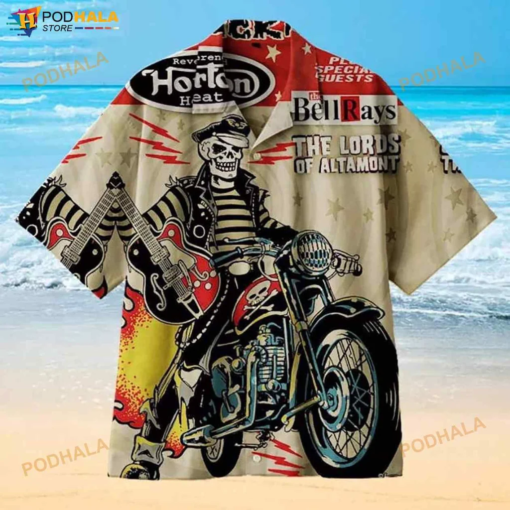 Rockabilly Biker Hawaiian Shirt Featuring The Lords Of Altamont Design
