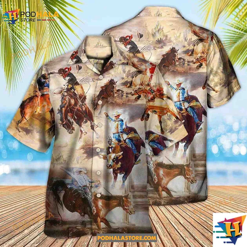 Rodeo Cowboy Horse Aloha Shirt, Vibrant Western Style For Equestrian Lovers Rodeo Cowboy Horse Aloha Shirt, Vibrant Western Style For Equestrian Lovers
