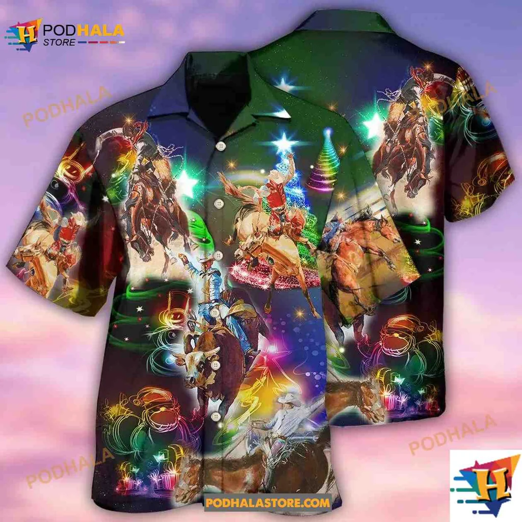 Rodeo Horse Lovers Hawaiian Shirt, Colorful Cowboy And Cowgirl Design