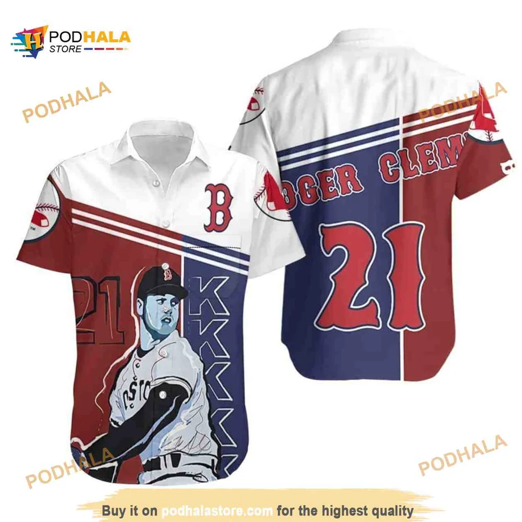 Roger Clemens Boston Red Sox Hawaiian Shirt With Bold 21 Design