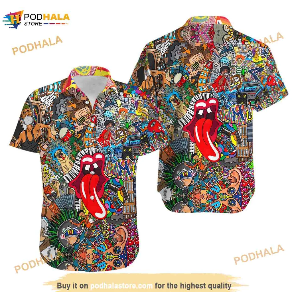 Rolling Stones Graffiti Hawaiian Shirt With Colorful Street Art Design