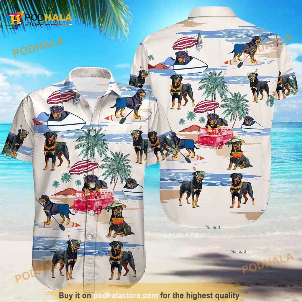 Rottweiler Summer Hawaiian Shirt Featuring Playful Beach Designs