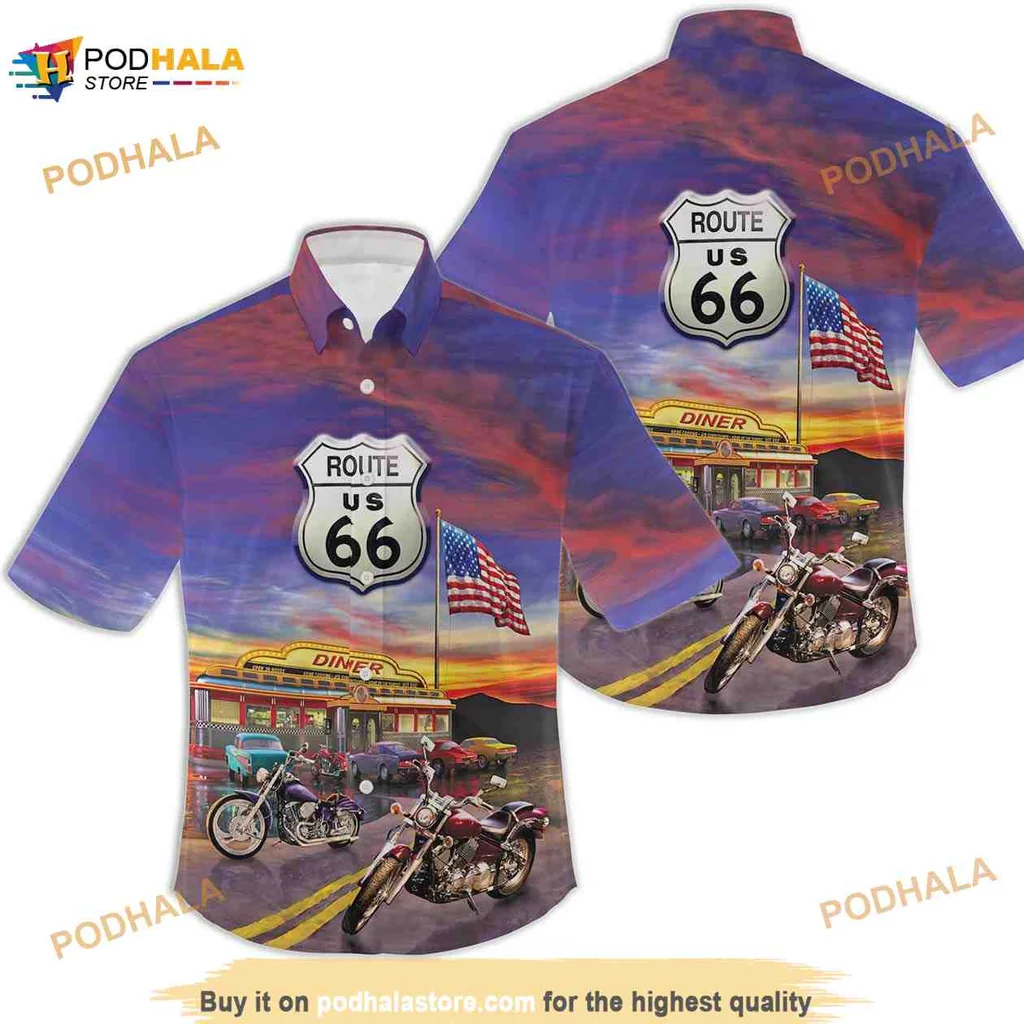 Route 66 Diner Vintage Hawaiian Shirt, Classic Americana Aloha Shirt