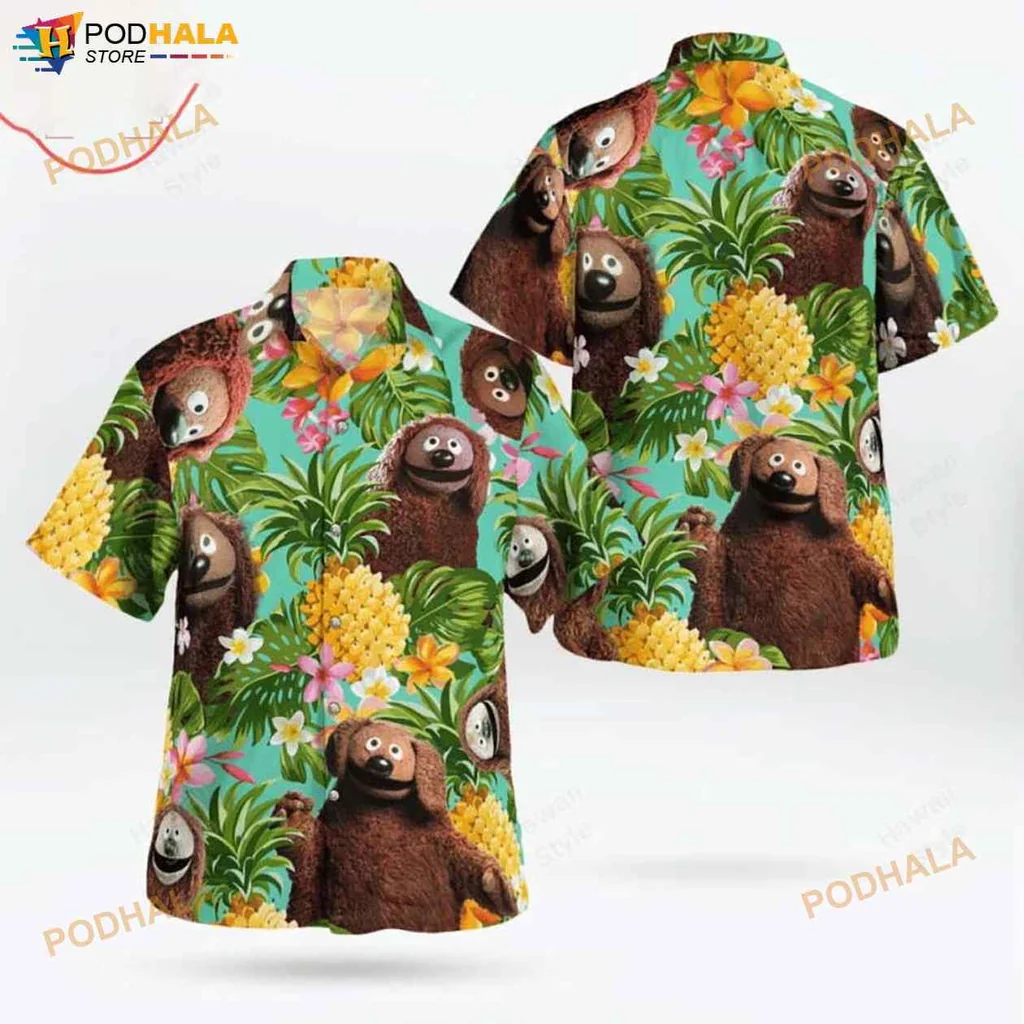 Rowlf The Dog Hawaiian Shirt With Tropical Pineapples And Palm Leaves