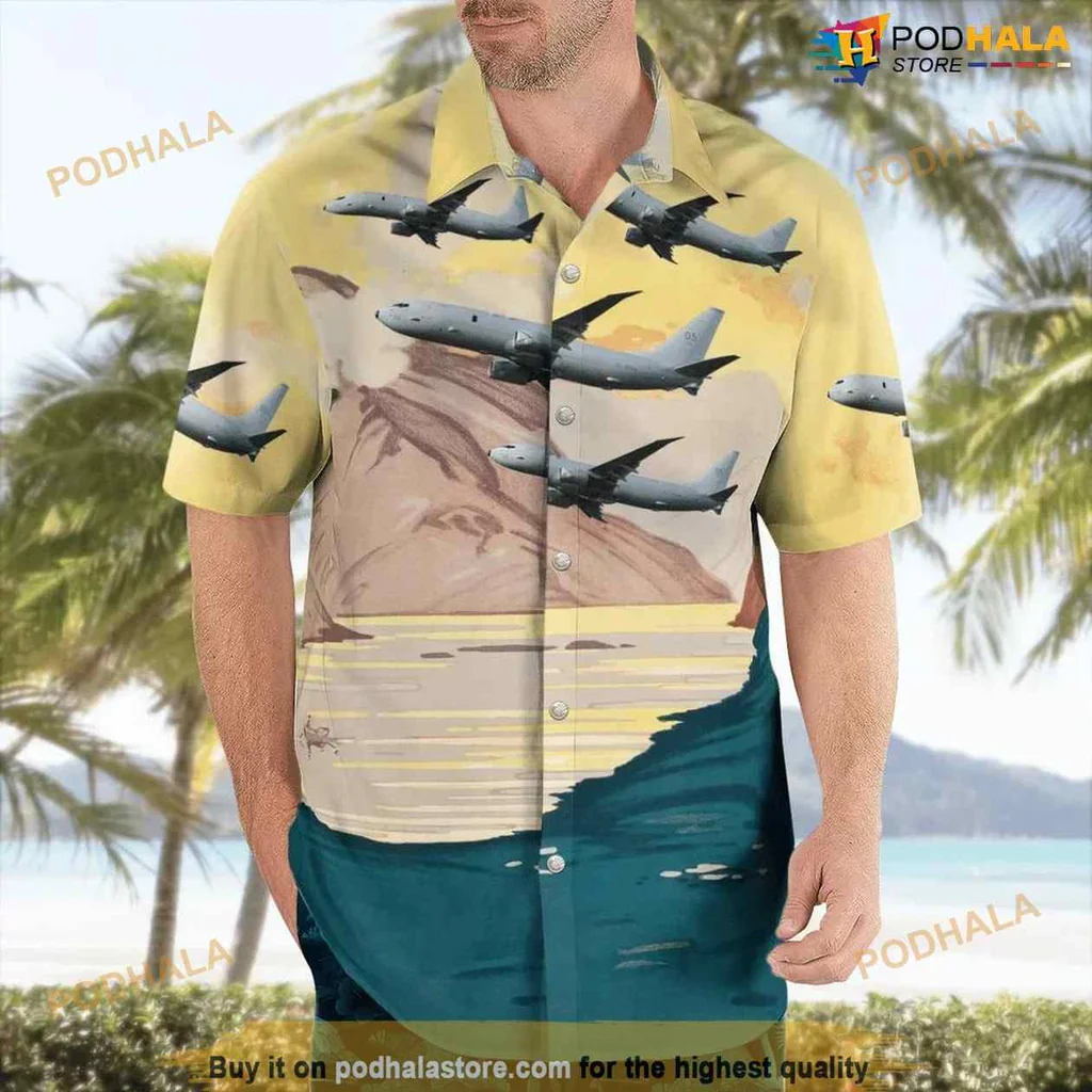 Royal Air Force Aviation Hawaiian Shirt Featuring Boeing P 8a Poseidon Design