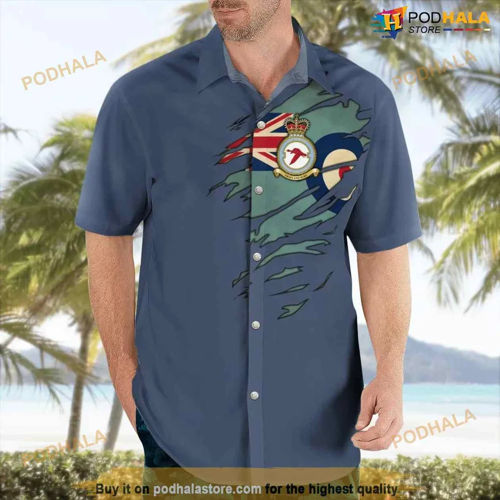 Royal Air Force Hawaiian Shirt Featuring Jet And Military Insignia