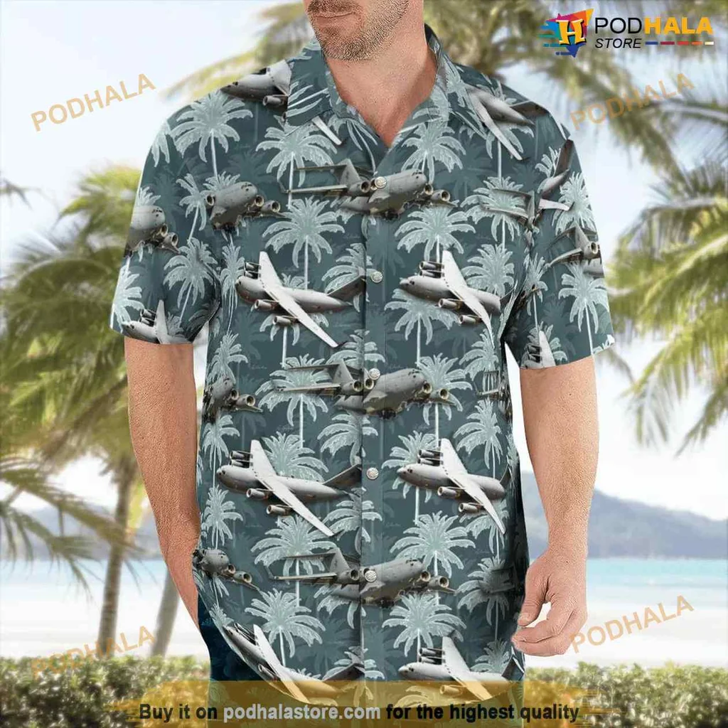 Royal Australian Air Force Hawaiian Shirt Featuring Military Planes And Palm Trees