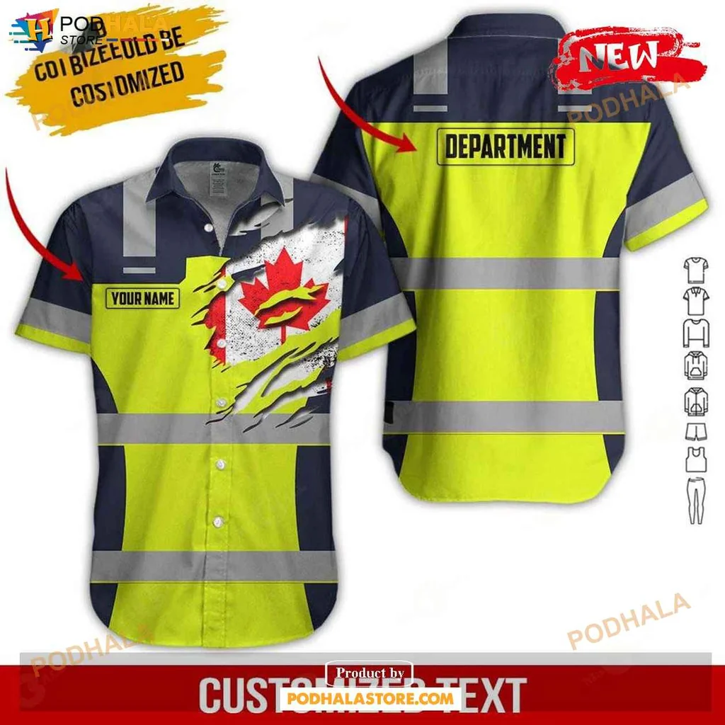 Rugged Adventure Canadian Hawaiian Shirt Personalized Name Heavy Equipment Design