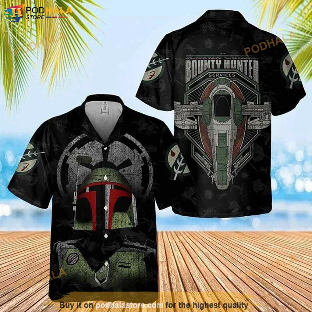 Rugged Boba Fett Hawaiian Shirt Featuring Bold Mandalorian Graphic Design