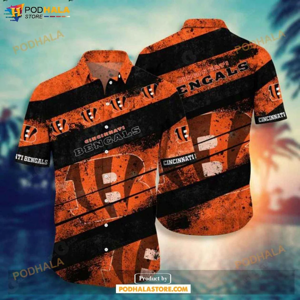 Rugged Cincinnati Bengals Hawaiian Shirt, Vintage Style With Team Logo And Colors