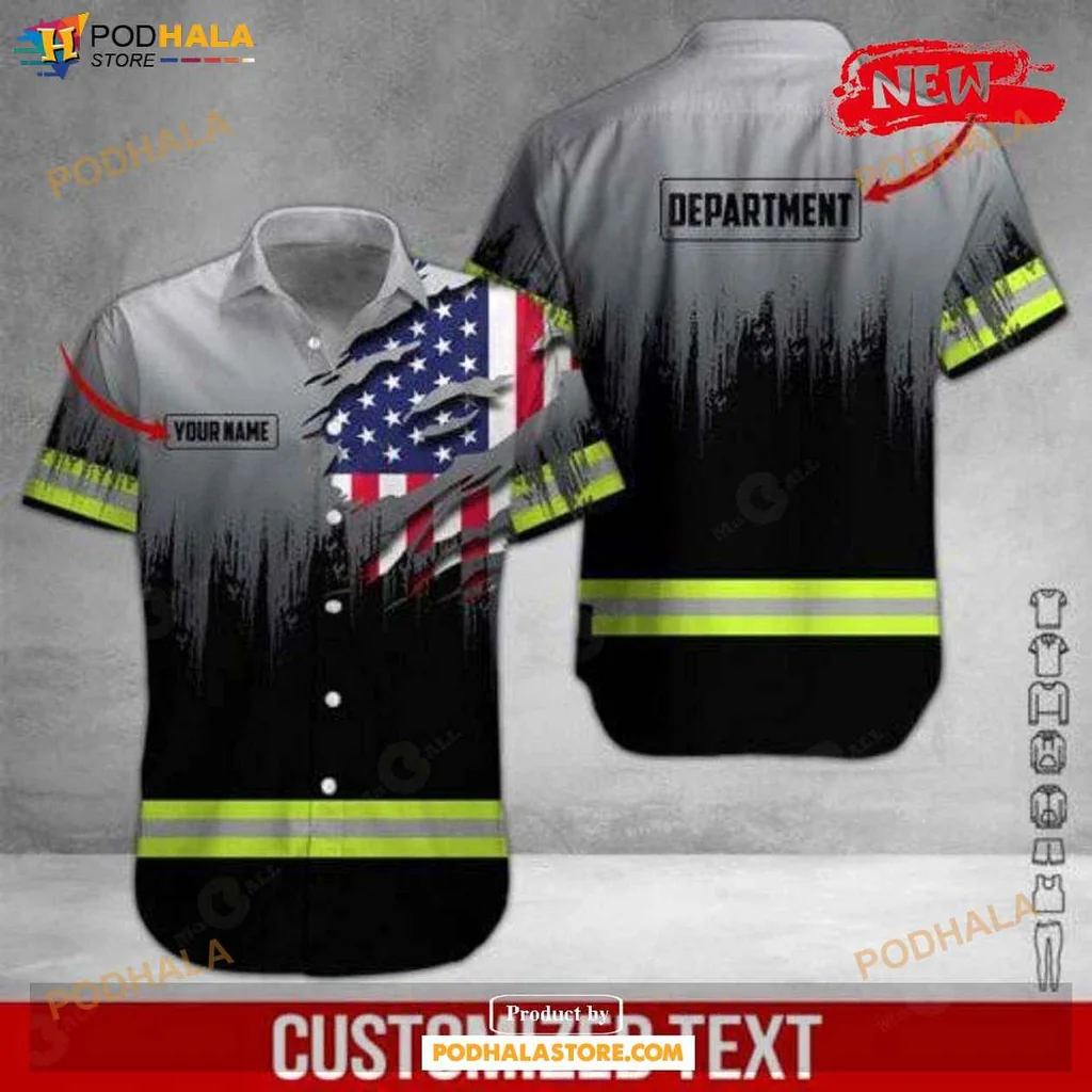 Rugged Patriot Aloha Shirt, Personalized American Flag Heavy Equipment Workwear Shirt