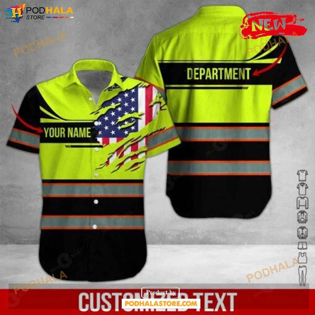 Rugged Patriotic Aloha Shirt, Personalized Heavy Equipment Workwear Summer Shirt