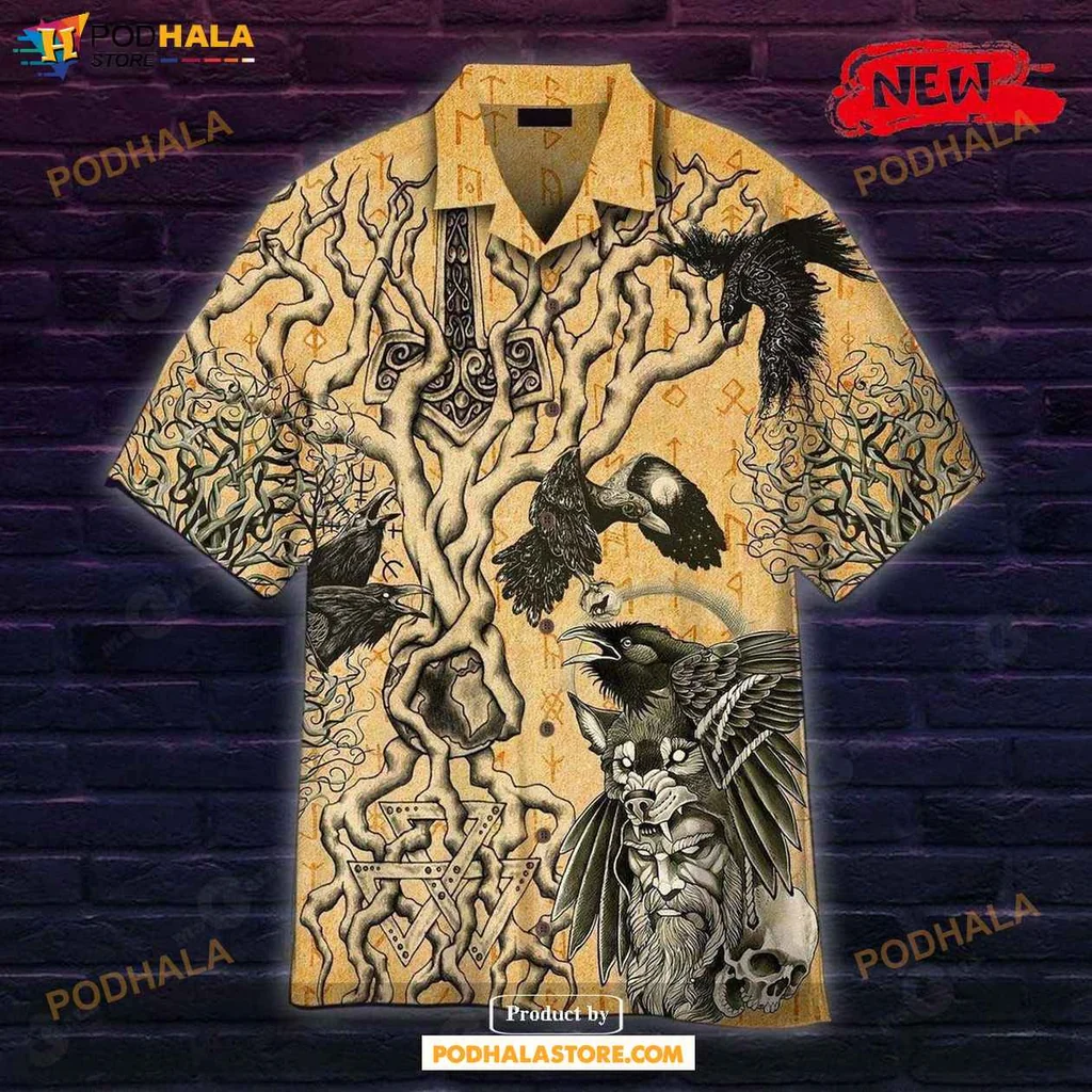 Rugged Viking Tree Aloha Shirt, Unique Tropical Design For Men And Women