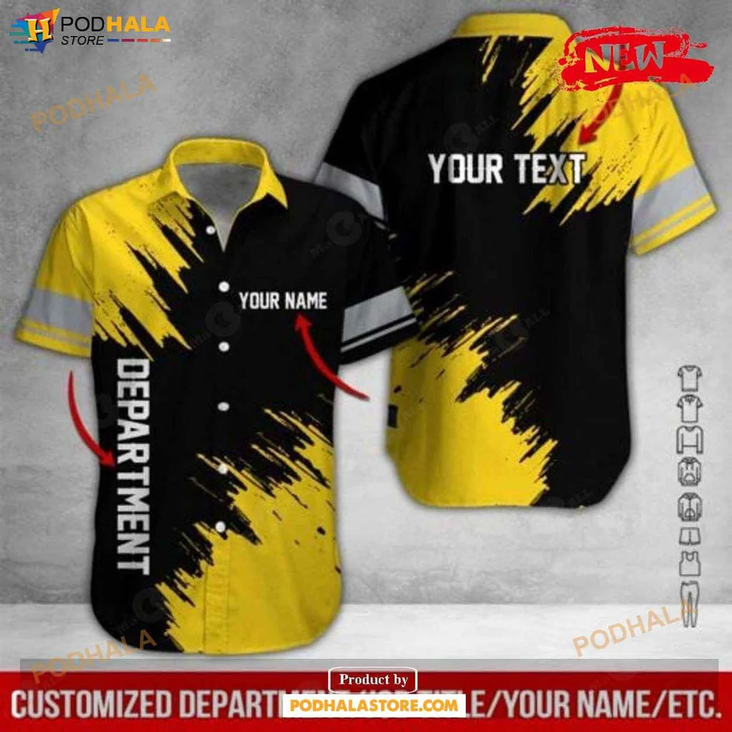 Rugged Workwear Aloha Shirt, Personalized Yellow And Black Heavy Equipment Design For Summer Shirt
