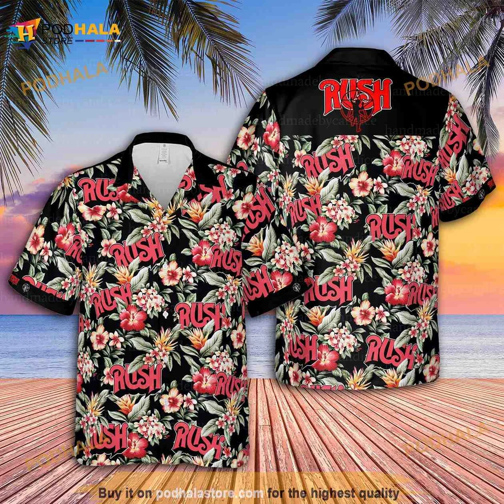 Rush Tropical Floral Hawaiian Shirt With Hibiscus Flowers