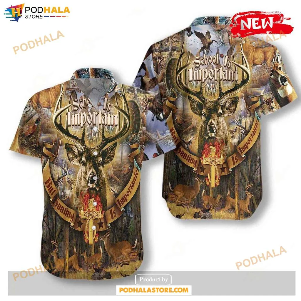 Rustic Deer Hunting Aloha Shirt, Humorous Casual Tee For Outdoor Enthusiasts