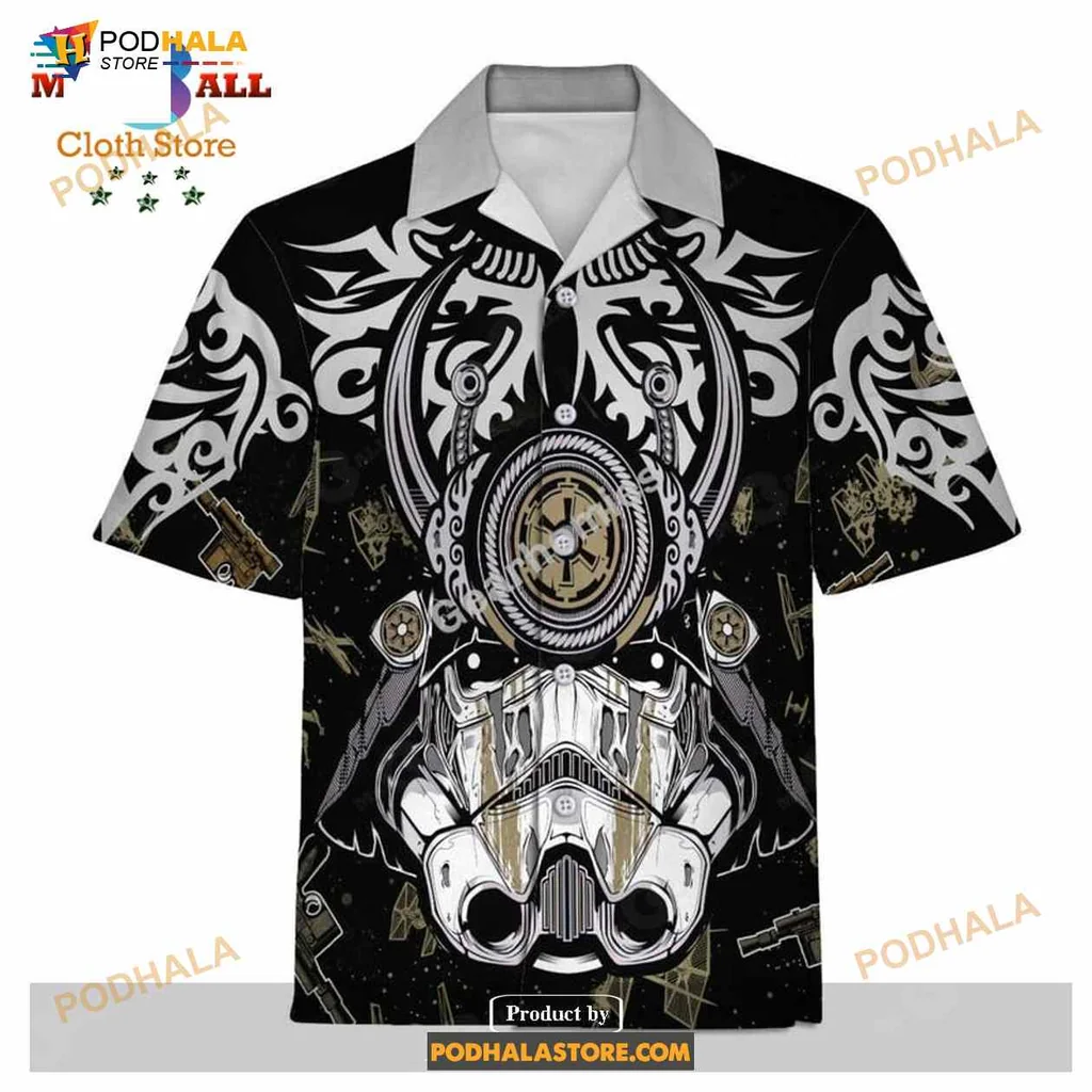 Samurai Helmet Hawaiian Shirt With Bold Patterns And Sci Fi Influence
