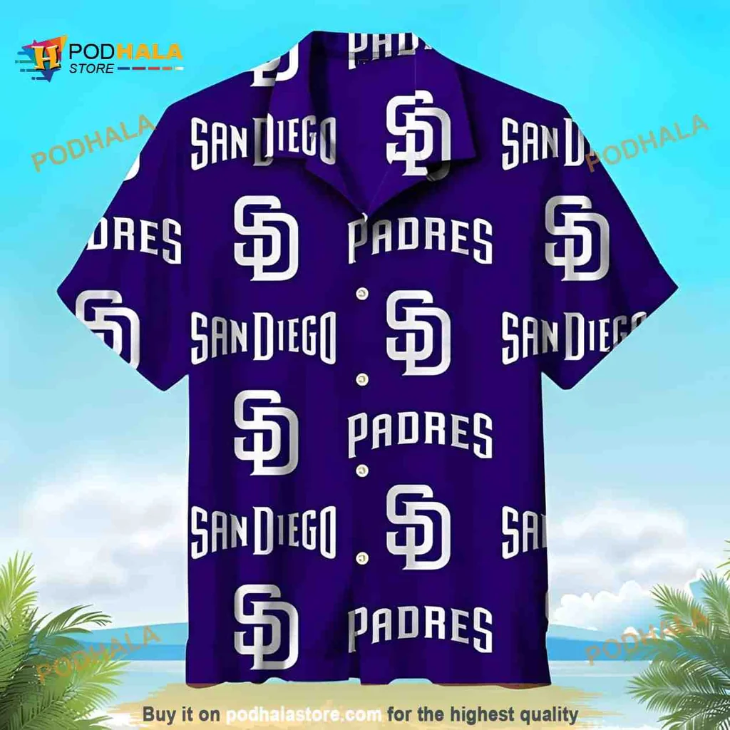San Diego Padres Aloha Shirt, Vibrant Purple Hawaiian Shirt For Baseball Fans