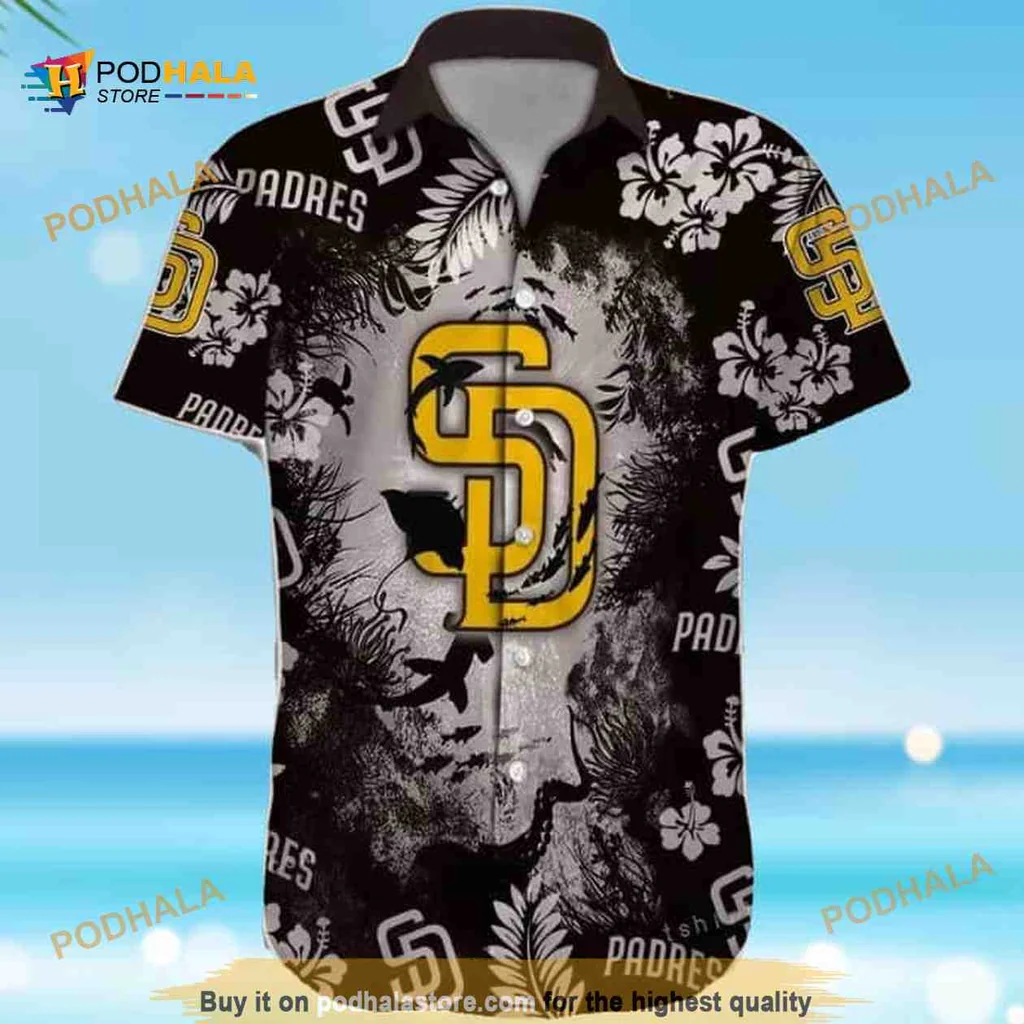 San Diego Padres Aloha Shirt With Hibiscus And Tropical Design
