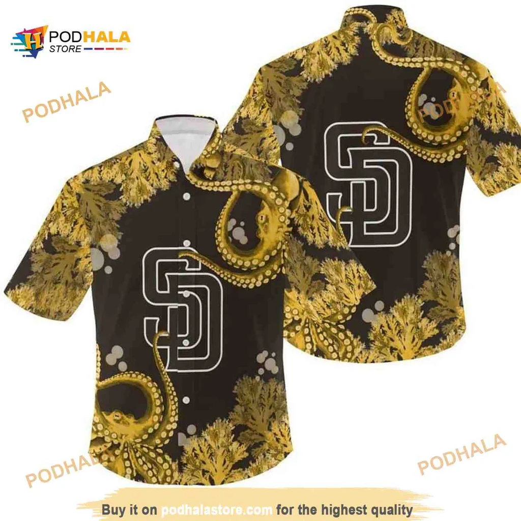 San Diego Padres Aloha Shirt With Tropical Design And Sd Logo