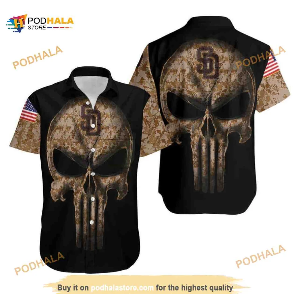 San Diego Padres Camouflage Skull Shirt With American Flag Design