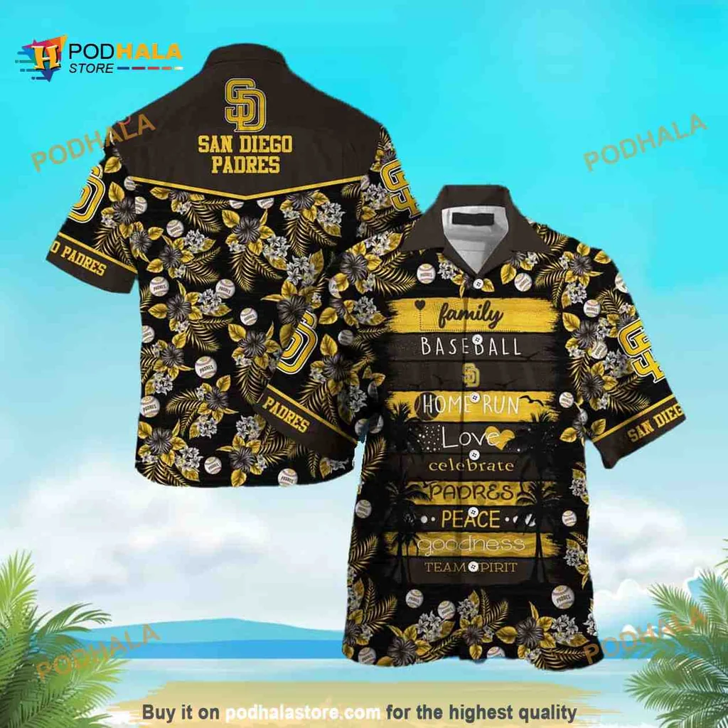 San Diego Padres Hawaiian Shirt, Tropical Flower Pattern Aloha Shirt