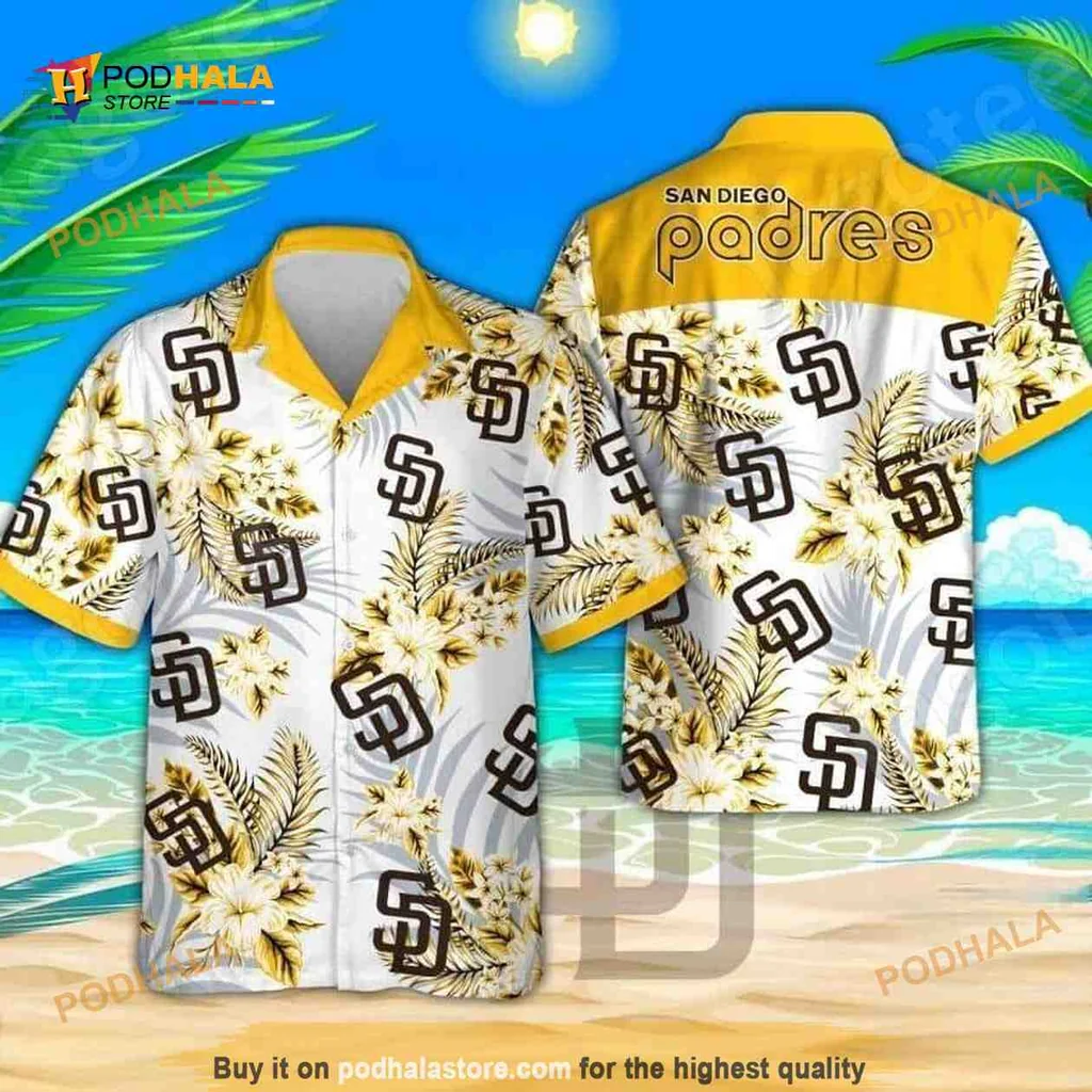 San Diego Padres Hawaiian Shirt With Floral Pattern And Palm Leaves