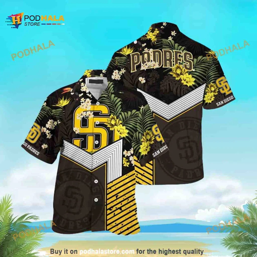 San Diego Padres Hawaiian Shirt With Tropical Floral Design