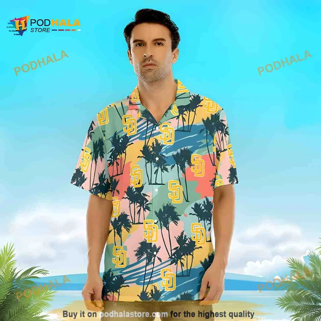 San Diego Padres Hawaiian Shirt With Tropical Palm Trees And Waves