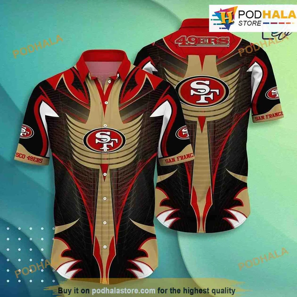 San Francisco 49ers Hawaiian Shirt, Bold Red And Gold Design For Fans