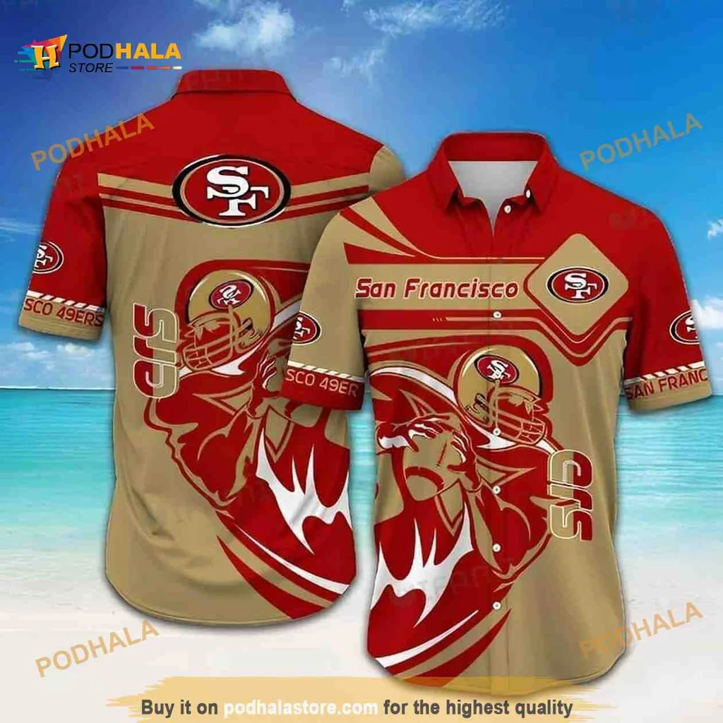 San Francisco 49ers Hawaiian Shirt Featuring Bold Football Player Design