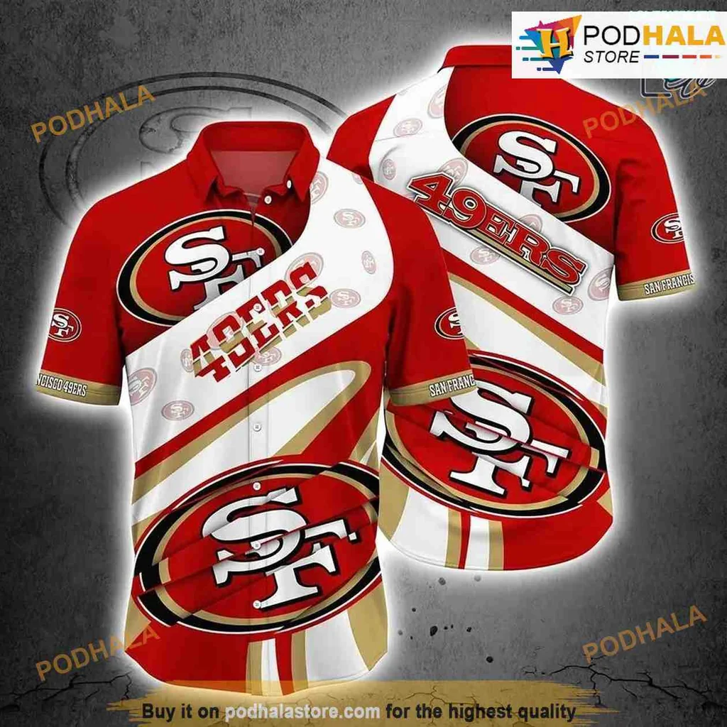San Francisco 49ers Hawaiian Shirt Featuring Bold Red And Gold Design
