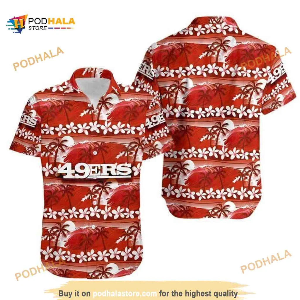 San Francisco 49ers Hawaiian Shirt, Tropical Coconut Trees And Flowers