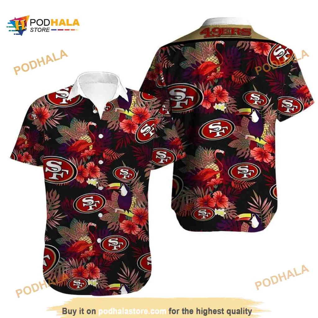 San Francisco 49ers Hawaiian Shirt, Tropical Hibiscus Pattern Design