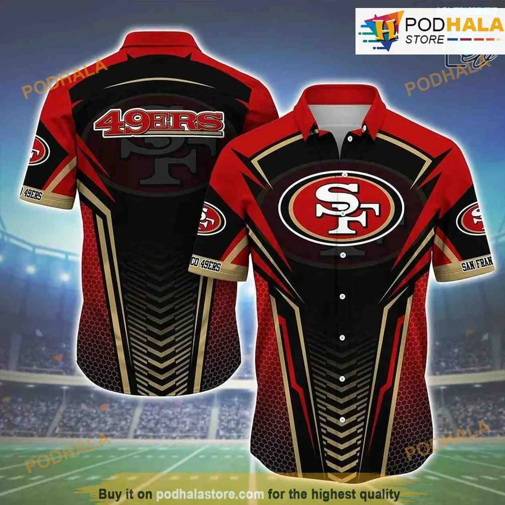San Francisco 49ers Hawaiian Shirt, Vibrant Red And Black Design