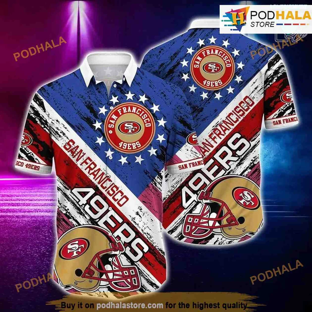 San Francisco 49ers Hawaiian Shirt With American Flag Design