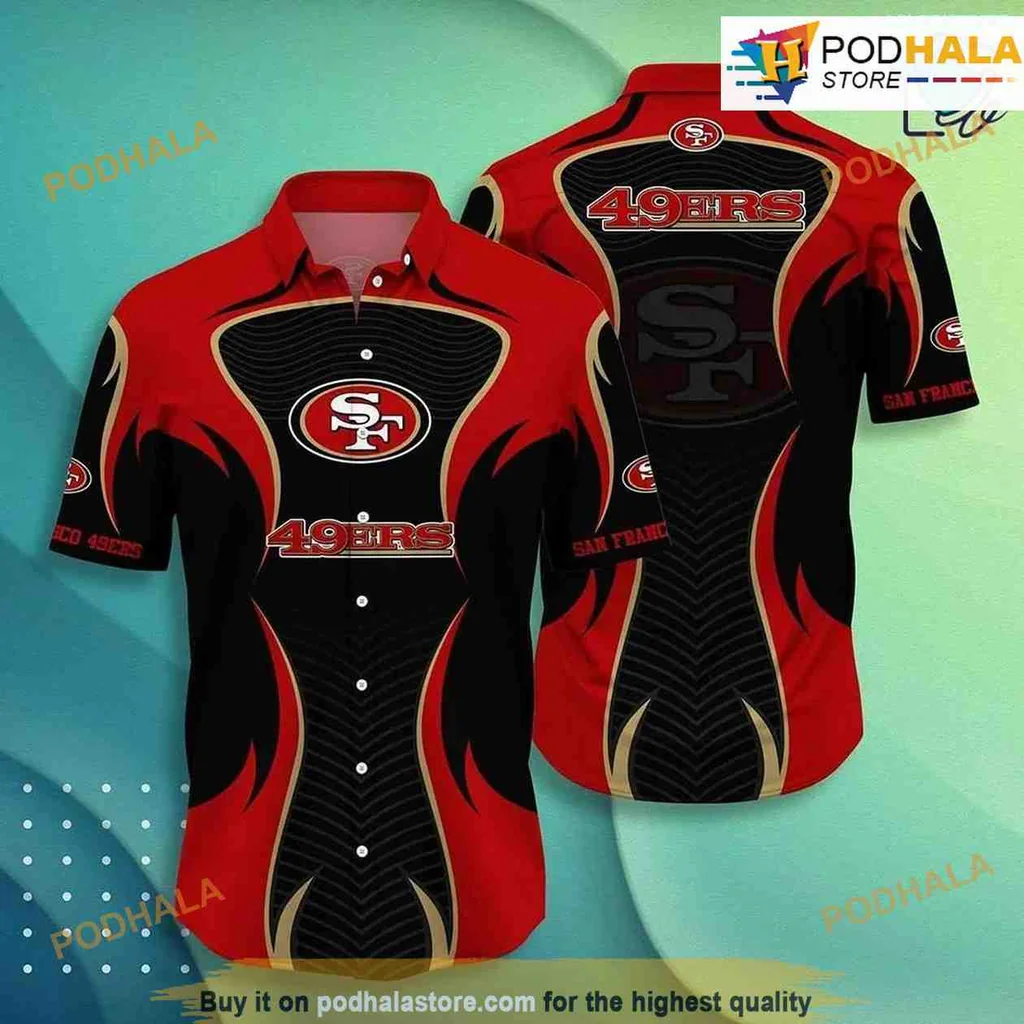 San Francisco 49ers Hawaiian Shirt With Bold Logo And Flame Design