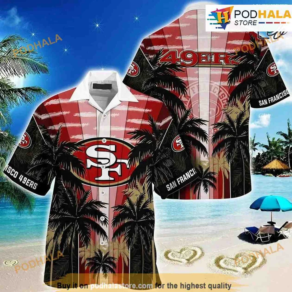 San Francisco 49ers Hawaiian Shirt With Bold Logo And Tropical Vibes