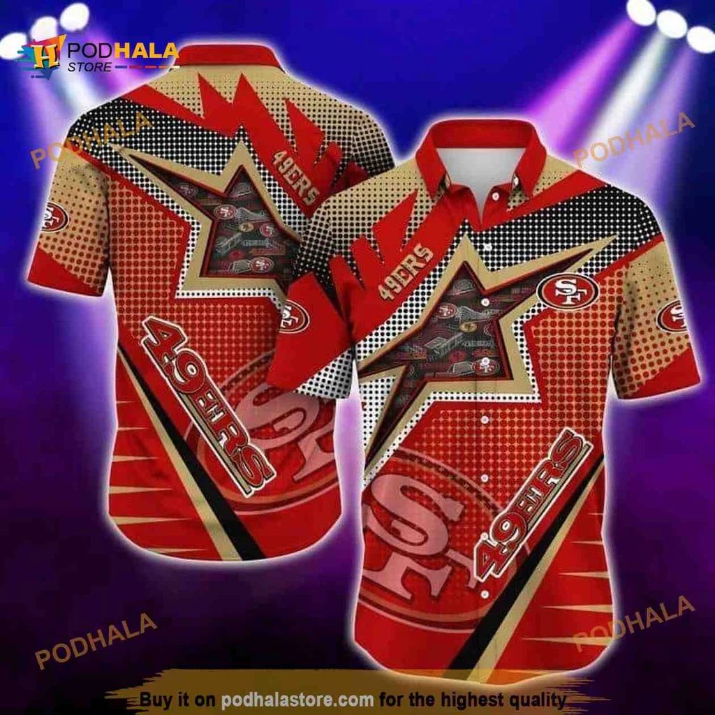 San Francisco 49ers Hawaiian Shirt With Bold Star Motif And Dynamic Lines