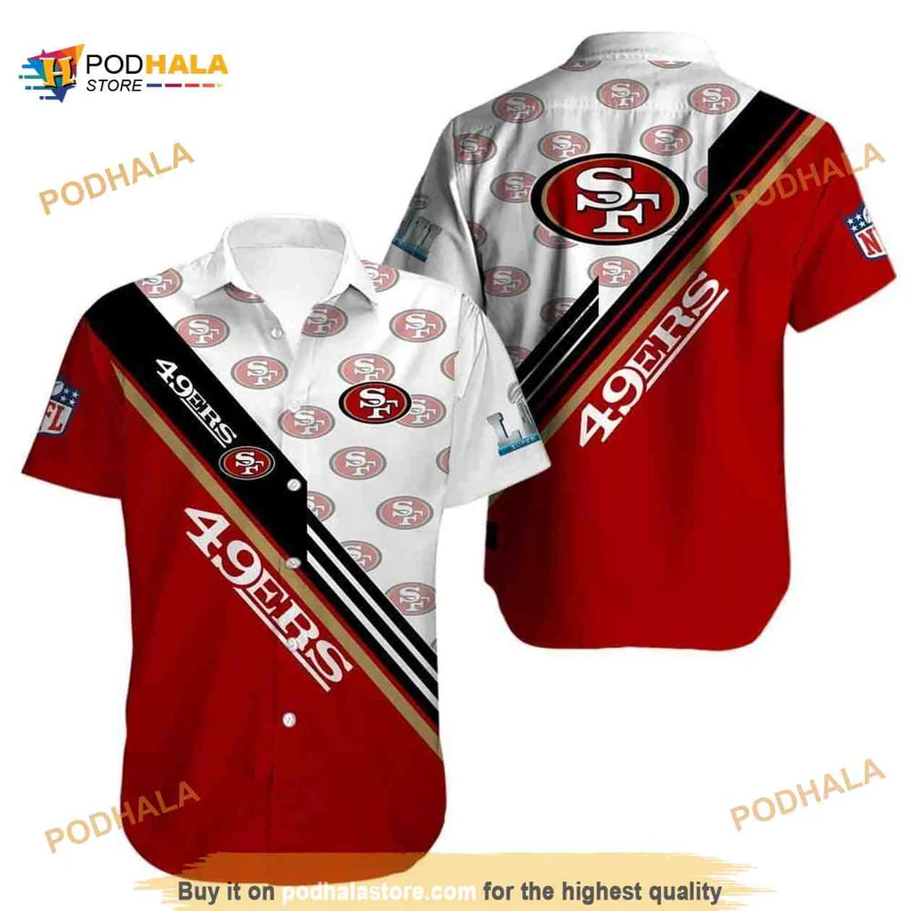 San Francisco 49ers Hawaiian Shirt With Bold Team Logo And Stripes