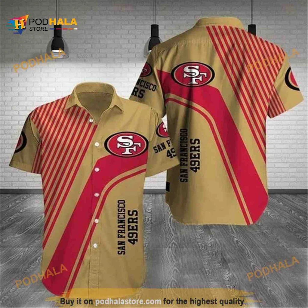 San Francisco 49ers Hawaiian Shirt With Bold Team Logo And Stripes