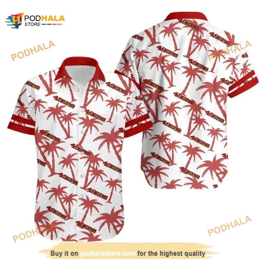 San Francisco 49ers Hawaiian Shirt With Coconut Trees Design