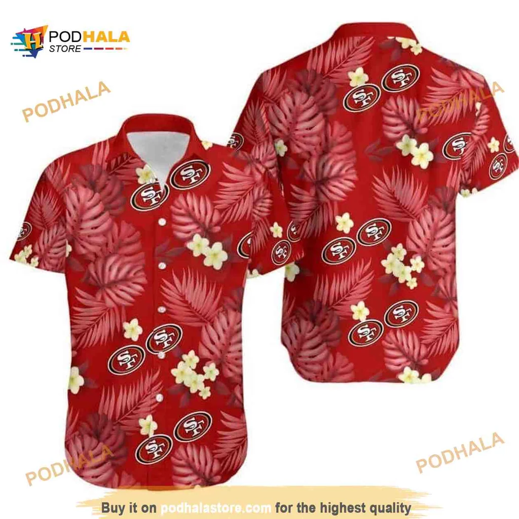 San Francisco 49ers Hawaiian Shirt With Palm Leaves And Flowers Pattern