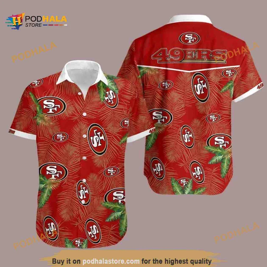 San Francisco 49ers Hawaiian Shirt With Palm Leaves And Team Logos