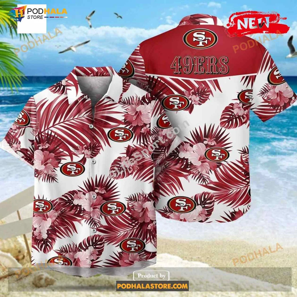 San Francisco 49ers Hawaiian Shirt With Palm Leaves Design