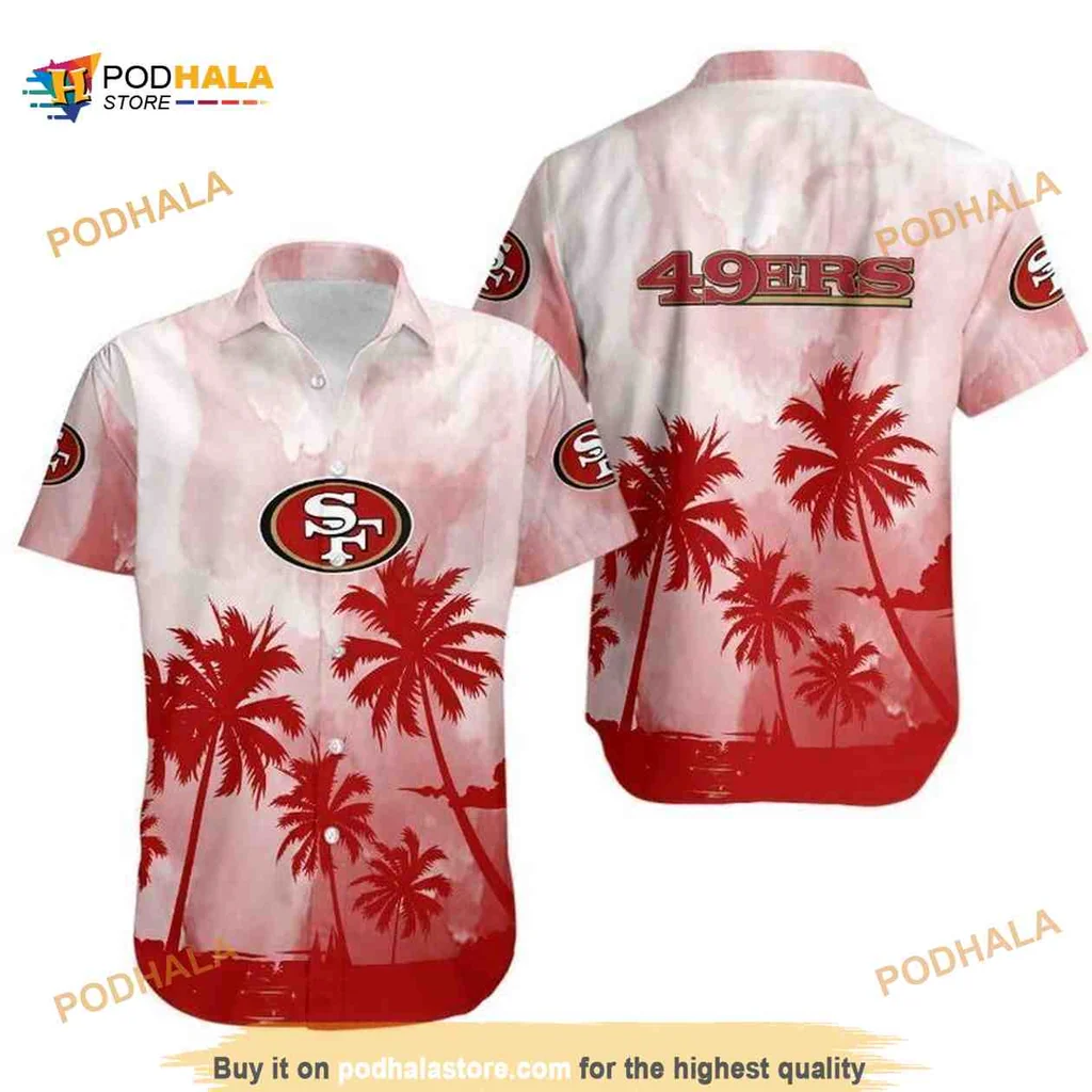 San Francisco 49ers Hawaiian Shirt With Palm Trees And Sunset Design