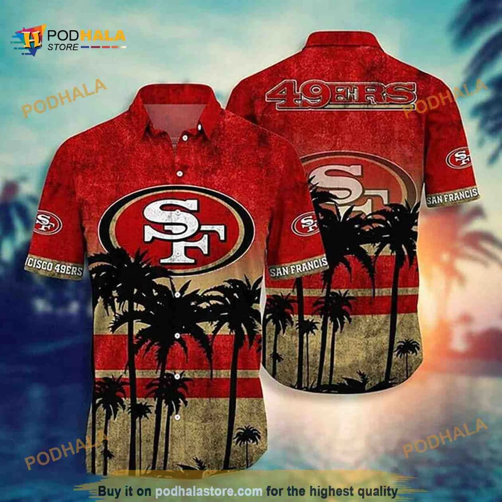 San Francisco 49ers Hawaiian Shirt With Palm Trees And Sunset Vibe