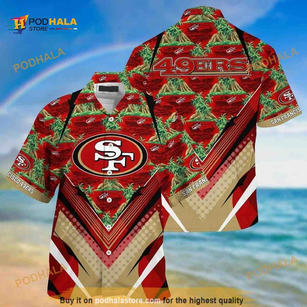 San Francisco 49ers Hawaiian Shirt With Tropical Design And Team Logo